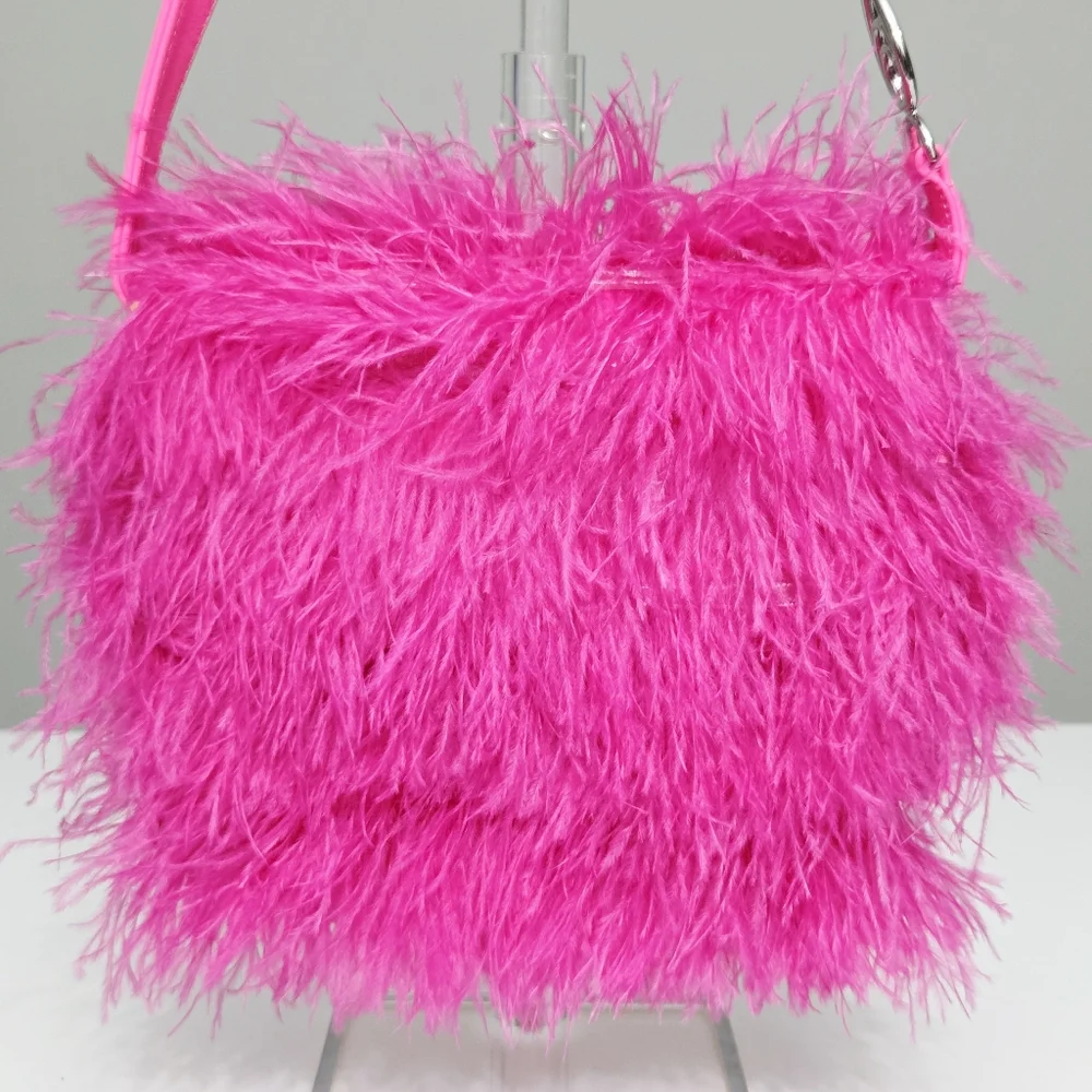 BROTHER VELLIES LIJADU OSTRICH FEATHER SHOULDER BAG IN HOT PINK